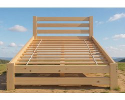LunaNordic Massief Grenen Houten Bed 160x200 cm met Hoog Hoofdbord, Inclusief Lattenbodem – Scandinavisch, Boho & Landelijk Design, Duurzaam en Stabiel Tweepersoonsbed