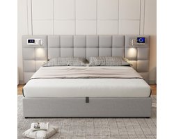 LunaOpberg Luxe Gestoffeerd Bed 180x200 - Grijs - 180x200 cm - Arqam