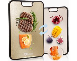Lunaro Premium 100% Titanium Snijplank Dubbelzijdig - PFAS-vrij - Cutting Board - Met Raspdeel & Sapgeul - Ice Crystal Gold