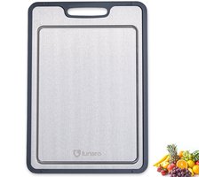 Lunaro RVS Snijplank Dubbelzijdig - PFAS-vrij - Cutting Board - Titanium Look - Met Sapgeul - Zonder Scherpe Randen - 36x25cm