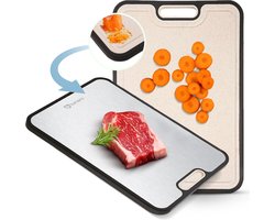 Lunaro RVS Snijplank Dubbelzijdig - PFAS-vrij - Vermijd Microplastics - Met Raspdeel & Sapgeul - 39x27cm