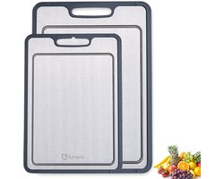 Lunaro RVS Snijplankenset 2 - Dubbelzijdig - PFAS-vrij - Cutting Board - Met Sapgeul - Zonder Scherpe Randen