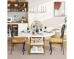 LunaRound Luxe Ronde Eettafel 120x75 cm – Houten Eettafel voor 4 Personen in Industrieel Design met Goud en Wit Metalen Frame – Ruimtebesparende Keukentafel met Opbergplank – Novihome