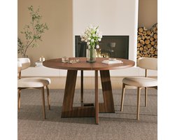 LunaRustica Ronde Eettafel 120 cm x 75 cm – Houten Eettafel voor 4-6 Personen met Moderne Geometrische Poot, Rustiek Bruin