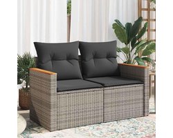 LunaVita Compact 2-zits Poly Rattan Tuinbank met Kussens en Opbergruimte 124 x 62 x 69 cm – Outdoor Lounge Sofa met Waterdichte Opbergzak en Comfortabele Zitkussens – Weerbestendige Balkon- en Terrasbank – Grijs