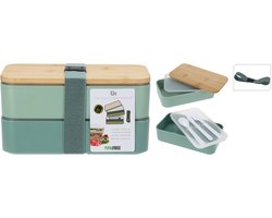 Lunchbox - 2-laags - kunststof - bamboe