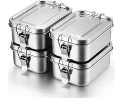 lunchbox- 4-pack - Voedselcontainers van roestvrij staal - Voedselcontainers van roestvrij staal - Lekvrij en herbruikbaar - Vaatwasserbestendige snackboxen voor op het werk en picknicks (550 ml)