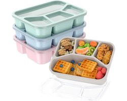 Lunchbox - 4 stuks - Luxe Bento Boxen - met 4 Vakken voor Kinderen & Volwassenen - Meal Prep Bakjes - 21 x 16 x 5 cm - Herbruikbare Snackbox - Vaatwasser & Magnetron Bestendig - BPA vrij - Mix van Kleuren