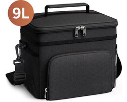 Lunchbox - 9L - Broodtrommel - Lunchbox volwassenen - Snackbox - Lunchbox kinderen - Lekvrij - Zwart