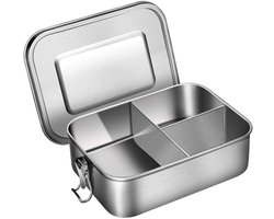 Lunchbox - Bento Box - RVS Broodtrommel - 1200 ml - 3 Compartimenten - Voor Werk, School, Picknick - Wél Lekdicht- Volwassenen en Kinderen