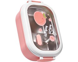 Lunchbox- Bento Box-RVS Broodtrommel-Compartimenten-Volwassenen en Kinderen-Salade lunchbox-Roze