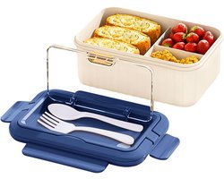 Lunchbox - Bento-Boxen voor Volwassenen - Bento-Lunchbox voor Vrouwen en Mannen met Lepel en Vork - Perfect Formaat voor een Maaltijd Onderweg - Blauw - 1100 ml