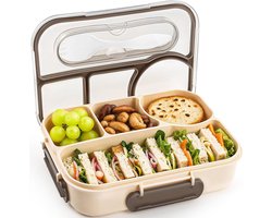 Lunchbox - Broodtrommel - 1100 ml - Lunchbox met vakjes - 4 compartimenten - Lunchboxen - Lunchbox voor Volwassenen en Kinderen - Onbreekbaar - BPA-vrije - Ideaal voor School, Werk en Reizen - Grijs