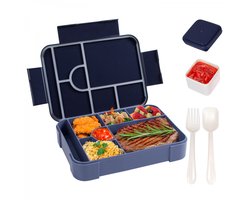 Lunchbox - Broodtrommel - 1330 ml - Broodtrommel voor Kinderen - Bento Box - Bentoboxen met Bestek - Lekvrij - Geïsoleerde Lunchbox Geschikt Voor Volwassenen en Kinderen, Picknick, Werk, School - Zwart