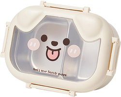 Lunchbox - Cartoon lunchbox - Roestvrij staal - Kinderlunchbox - Puppy design met vakjes, geschikt voor school, werk, picknicks en reizen (wit)