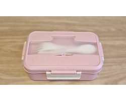 Lunchbox - Lunch Box - Broodtrommel - Lunchtrommel - Trommel - Box - Bestek - Vakjes - Wheat - BPA vrij - Biologisch - Bento - Duurzaam - Roze