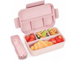 Lunchbox met 4 vakken - Roze lekvrije broodtrommel voor kinderen en volwassenen