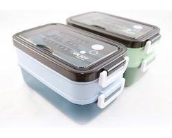 Lunchbox met soepkom Blauw en Groen - Luxe bentobox - Lunchbox volwassenen - Lunchbox voor kinderen - Lunchboxen - Lunchbox Kinderen - Lunchbox met vakjes en bestek - Ook te gebruiken als broodtrommel - luchtdicht en lekvrij - BPA vrij!