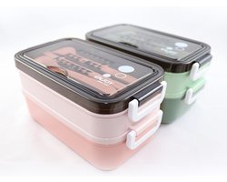 Lunchbox met soepkom Groen en Roze - Luxe bentobox - Lunchbox volwassenen - Lunchbox voor kinderen - Lunchboxen - Lunchbox Kinderen - Lunchbox met vakjes en bestek - Ook te gebruiken als broodtrommel - luchtdicht en lekvrij - BPA vrij!
