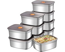 Lunchbox - Roestvrijstalen Voedselopslagcontainers met Deksel - Set van 10 Stuks - Luchtdichte Bewaardozen voor Droge Voeding - Geschikt voor Vriezer en Voorraadkast - 1500 ml