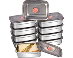 Lunchbox - Roestvrijstalen Voedselopslagcontainers met Deksel - Set van 10 Stuks - Luchtdichte Bewaardozen voor Droge Voeding - Geschikt voor Vriezer en Voorraadkast - 1000 ml