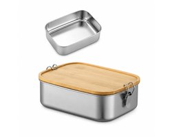 Lunchbox-RVS Lunchbox met Bamboe Deksel - Metalen Broodtrommel 1400ml - Duurzame Bento Box Hout voor Beginners en Volwassen - Broodtrommel voor School en Werk