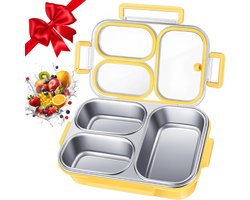Lunchbox-RVS Lunchbox met Vakken - Lekvrije Bento Box 3 Vakken 800ml - Roestvrijstalen Broodtrommel met Isolatielaag - Lunchbox voor School Kind en Volwassenen