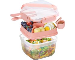 Lunchbox slabox to go, broodtrommel voor volwassenen, lunchbox met vakken, lekvrij, 1,3 l bento box, snackbox, salade to go box, broodtrommel voor kinderen, school, picknick, kantoor, reizen,
