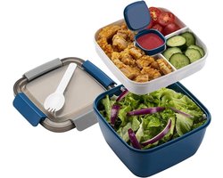 Lunchbox - Vershouddoos Met Verdeelde Vakken - Meal Prep Bakje En Snackbox - Broodtrommel Voor Volwassenen En Kinderen - Lekvrij En Duurzaam - Vaatwasmachinebestendig - Salade-Bentobox - Voor School Kantoor Werk En Picknick - Blauwe Kleur