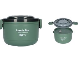 Lunchbox - Vershouddoos - RVS vershoudbakjes - Lucht- en waterdicht - Voor warm en koud eten - Inhoud van 1L - Groot formaat - Met deksels en lepel! - Groen
