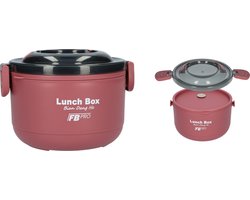 Lunchbox - Vershouddoos - RVS vershoudbakjes - Lucht- en waterdicht - Voor warm en koud eten - Inhoud van 1L - Groot formaat - Met deksels en lepel! - Rood