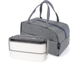 lunchbox volwassenen en kinderen incl. draagtas en bestek Bento Box roestvrij staal met vakken broodtrommel kleuterschool lunch snackbox broodtrommels bananenbox (wit)