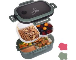Lunchbox voor Kinderen en Volwassenen met Compartimenten en Bestek - Handige Broodtrommel, Snackdoosje, en Bentobox in Groen