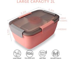 Lunchbox voor volwassenen, 2000 ml, grote bento box, broodtrommel met vakken voor volwassenen, 2-traps slabox om mee te nemen, duurzaam, lekvrij, BPA-vrij, broodtrommel voor werk/picknick