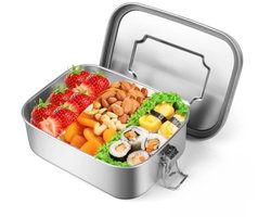 Lunchboxen - RVS Lunchbox 850 ml - RVS Broodtrommel - Lekvrij - Stevig en duurzaam - Make & Take Lunchbox/Broodtrommel - Geschikt voor school, kantoor en buiten - Afmetingen: 17 x 13 x 6 cm - Zilver