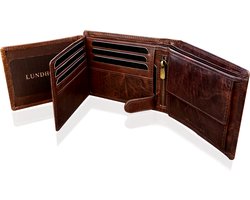 Lundholm Portemonnee heren luxe leer RFID anti-skim - Sundsvall serie portefeuille heren leer - mannen cadeautjes vaderdag kados cadeau voor man Billfold Bruin