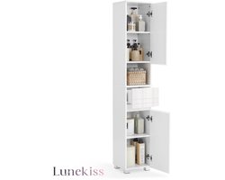 Lunekiss Badkamerkast met Lade en Verstelbare Planken – Smal Badkamermeubel 170 cm Hoog – Opbergkast voor Badkamer, Hal of Woonruimte