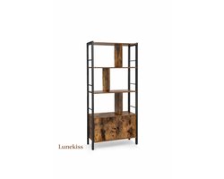 Lunekiss Boekenkast met Deuren en Open Planken – Industrieel Stalen Rek – Staande Kast 74x30x154,5 cm – Bruin
