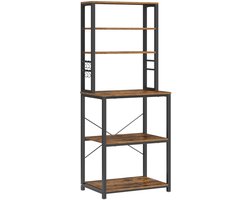Lunekiss keukenrek industrieel met planken en haken – staand rek 80×40×167 cm bruin