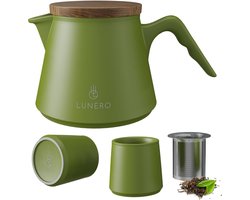 Lunero Theepot met filter groen met 2 kopjes - Thee pot keramisch - Thee pot 600ML - Thee set - Theekan