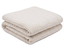 Lunetta Home - Fluffy Plaid - Flanel - Kabeltrui - Beige - 150x200 cm - Deken