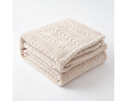 Lunetta Home - Fluffy Plaid - jacquard sherpa 300 GSM - Kabeltrui - Creme - 150x200 cm - Deken