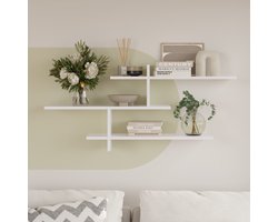 LUNOR Genoa Wandplank – Moderne Wandkast – Wit – 123×81×22 cm – Spaanplaat – Wandrek met 3 Niveaus