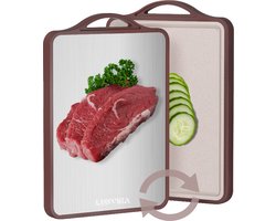 Lunvira Luxe Titanium Snijplank RVS - Dubbelzijdig met Sapgeul - PFAS-Vrij Snijblok - Cutting board - Hygiënische Keukenplank 40,5 × 28 cm