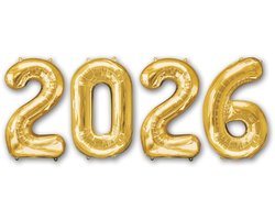 LUQ – Goud Glam Folieballonnen 2026 – 86 cm – Luxe Nieuwjaar Feest Versiering – New Year Party Decor – Helium Ready