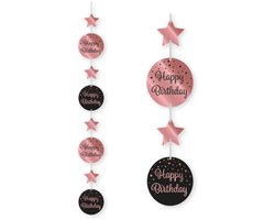 LUQ – Hangdecoratie Happy Birthday – Roze-Zwart – Luxe Verjaardag Decor – Feest Party Versiering – Direct Ophangen