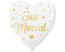 LUQ – Just Married Folieballon – Wit-Goud – Luxe Wedding Decoratie – Feest Versiering – Helium Ready – Bruiloft Party