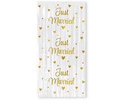 LUQ – Just Married Foliegordijn – Wit-Goud – Luxe Wedding Decoratie – Feest Versiering – Direct Ophangen – Bruiloft Party