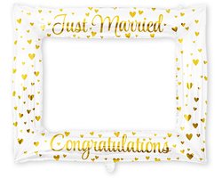 LUQ – Just Married Foto Frame – Wit-Goud – Luxe Wedding Decoratie – Feest Versiering – Photobooth Prop – Bruiloft Party