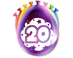 LUQ – Latex Ballonnen Happy Party 20 Jaar – 8 Stuks – Veelkleurig – Verjaardag Decor – Feest Versiering – Helium Ready